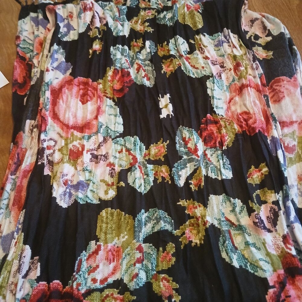 No brand women's floral print black, blue, and pink scarf 19 inches by 81 inches